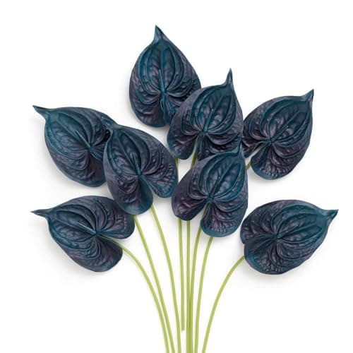 Ling's moment Anthurium Artificial Flowers, 8pcs Faux Anthurium Stems, PU Foam Greenery Plant for DIY Wedding Bouquets Centerpieces Arrangements Bridal Shower Party Home Decorations, Navy Blue