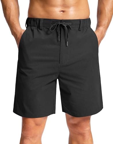 Soothfeel Men's Casual Shorts 7" Lightweight Golf Shorts for Men Stretch with Pockets Quick Dry Breathable Workout Shorts Black Small