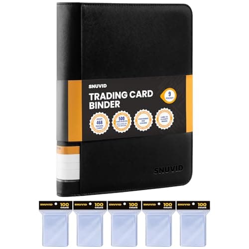 9 Pocket Trading Card Binder with 500 Card Sleeves, 26 Side-Loading Pages Hold 468 Trading Cards, Black PU Cover Zip Card Collection Binder with Side Label, MTG, TCG, Game Cards, Sport Cards Organizer