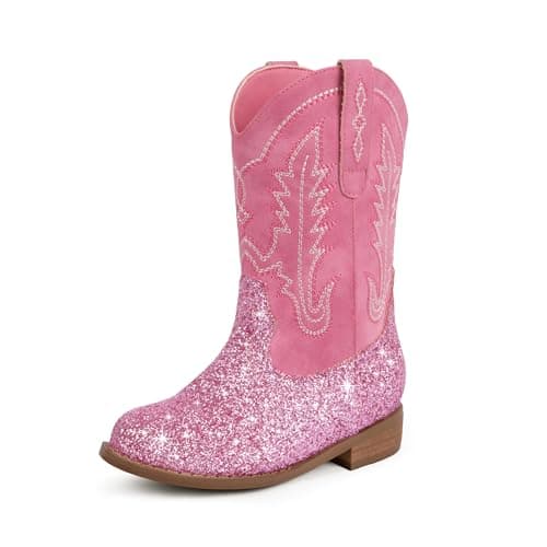 Modatope Pink Cowboy Boots for Girls Sparkly Cowgirl Boots Western Boot for Little Big Kid Sparkle Mid Calf Riding Child's Shoes Sequin Bling Cow Girl Horse Riding Dance Concert Big Kid 3