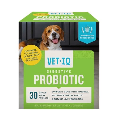 VetIQ Digestive Probiotic Powder for Dogs 30-Count Single-Serve Packets with Enterococcus Faecium Live Probiotics Chicken Liver Flavor Supports Gut Health and Diarrhea Relief