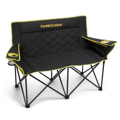 FanttikOutdoor Zeta L11 Duo Pro Double Camping Chair, 2 Person Portable Folding Couch, Up to 600 lbs, High Strength Loveseat with Cup Holder & Carry Bag for Travel, Patio, Games, BBQ, Backyard, Black