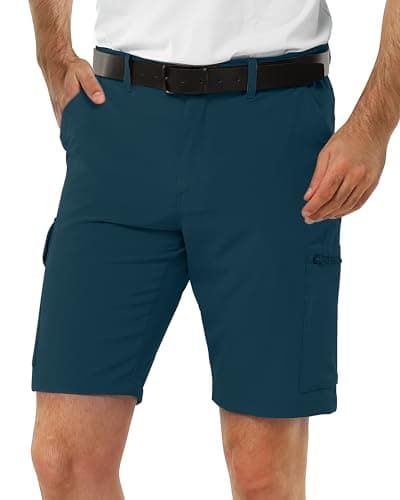 33,000ft Men's Golf Shorts 10" Inseam with Zipper Pocket Lightweight Quick Dry Stretch Hiking Cargo Shorts for Travel Fishing Ceramic Blue