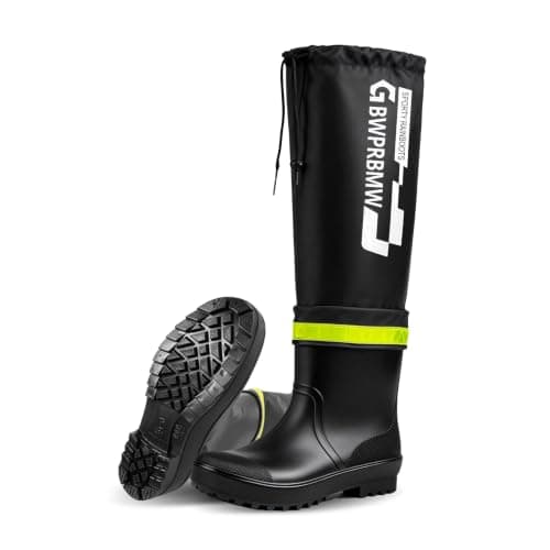 GBWPRBMW Mens PVC Eco-Friendly Rain Boots High-Top with Drawstring Lightweight Comfortable Knee-High Fishing Shoes Outdoor Work
