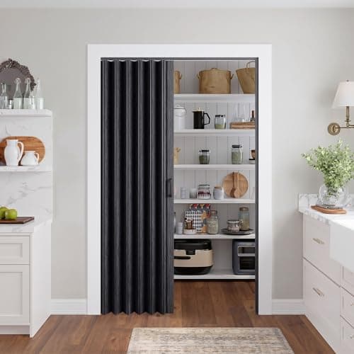 SmartStandard 48" x 80" Accordion Doors Interior, Double Walled Accordion Folding Doors for Closet, PVC Accordian Door for Doorway Bathroom Basement, Easy to Assemble, Space Saving, Classic Black