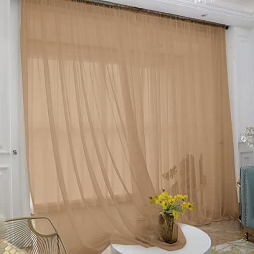 ABCHOME Brown Sheer Curtains 84 Inches Long 2 Panels,Rod Pocket Voile Semi Sheer Window Curtains for Kitchen, Bedroom and Living Room (Brown, 52 W x 84 L)