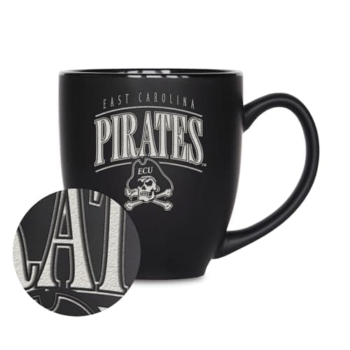 Rico Industries NCAA East Carolina Pirates Tribute 15oz Laser Engraved Matte Black Ceramic Bistro Mug - For Hot or Cold Drinks