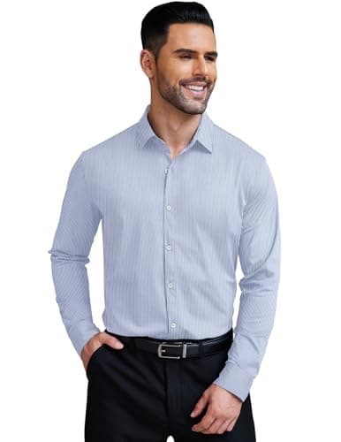 COOFANDY Dress Shirts for Men Wrinkle Free Big and Tall Long Sleeve Button Up Shirts Stretch Formal Business Shirt Blue Stripes 3X-Large