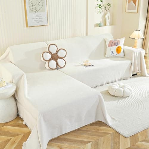 Royhom L-Shaped Sectional Couch Covers, 2-Piece Beige White