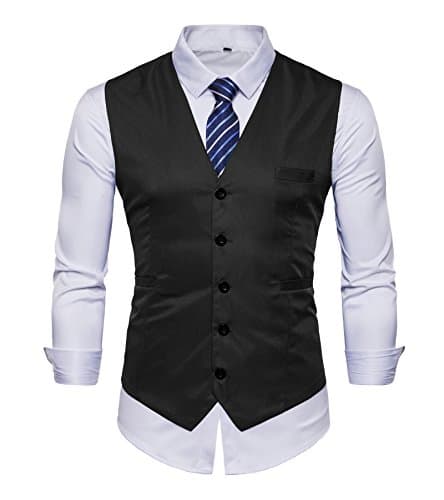 AOYOG Men's Business Suit Vests Waistcoat Slim Fit for Suit Or Tuxedo, Black, X-Large
