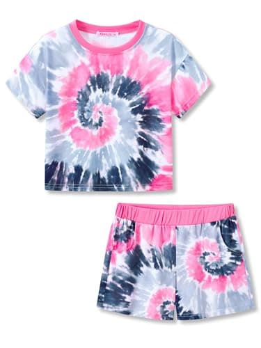 Topgal Girls Summer Pink Spiral Tie Dye Crop Top and Shorts Set Size 6