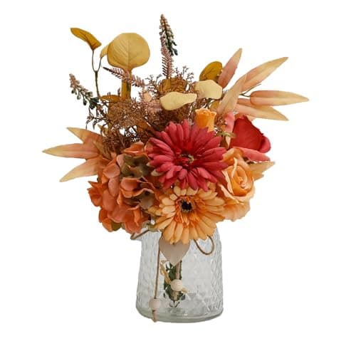 NAWEIDA Autumn Artificial Flower Bouquet in Vase, Fall Silk Flower Arrangement, Faux Floral Centerpiece for Home Decor, Table Centerpiece for Autumn, Living Room Office Decoration