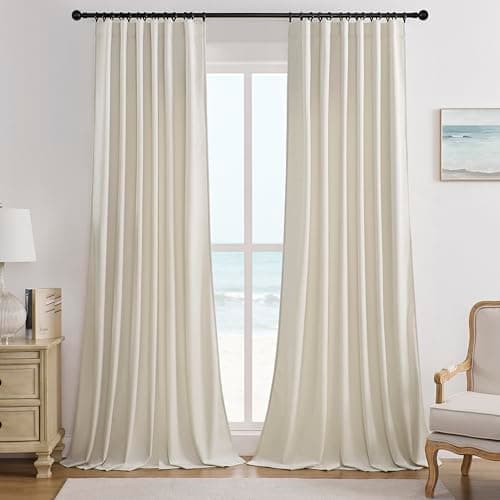 Timeper Beige Cream Blackout Back Tab Velvet Curtains 52x84 inches 2Pcs