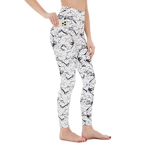 ccko Leggings for Women with Pockets, Womens Yoga Pants Tie Dye Stretch Workout Leggings High Waist Tummy Control, White Black, XXL