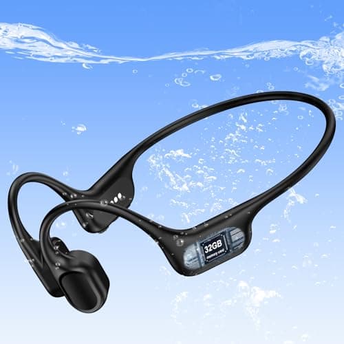 RR SPORTS IP68 Waterproof Swimming Headphones, Bone Conduction Bluetooth 6.0 Headphones, Built‑in 32GB MP3 Player, Soft Lightweight Open‑Ear Design for Swimming Marathons Showers Cycling(Black