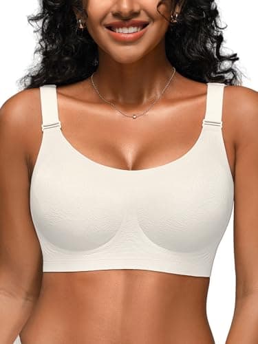 Cuteio Wireless Bras for Women No Underwire U-Neck Jacquard White L
