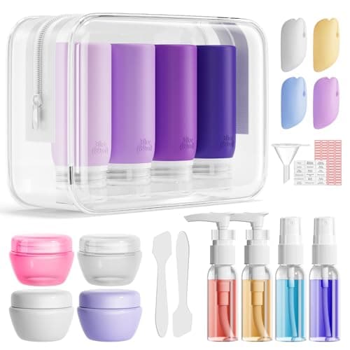 Muslish 21 Pack Travel Bottles for Toiletries, Leak-Proof TSA Compliant Silicone Travel Size Containers for Shampoo and Conditioner, BPA Free with Toiletry Bag