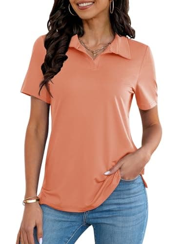 MK Shop Limited Polo Shirts for Women Golf V Neck Tops Orange Pink