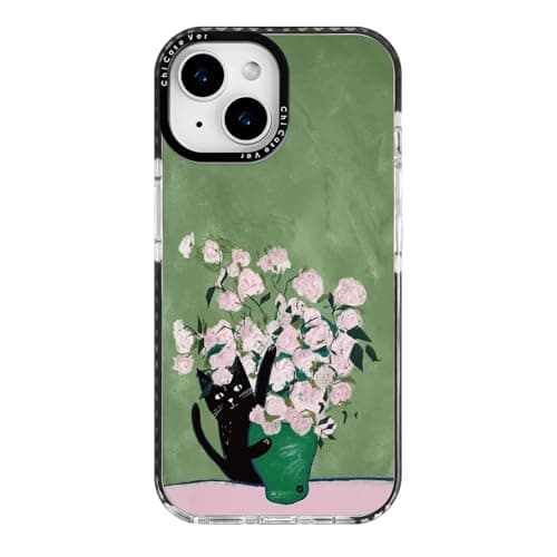 ChiCaseVer for iPhone 13 / iPhone 14 Case Vintage Cat Floral Art on Green