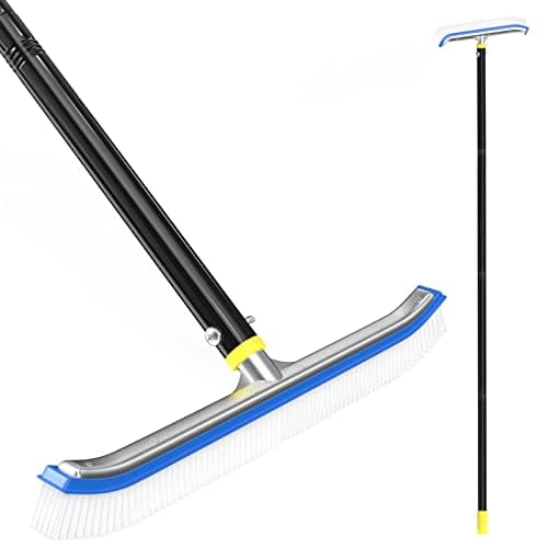 Swimming Pool Brush with Pole 6FT,18" Swimming Pool Brush Head with Nylon Bristles Aluminum Back and 6FT Adjustable Stainless Steel Pole for Swimming Pool Wall Tile Ponds Floor and Step Clean