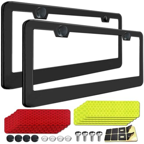 NJNYLLC License Plate Frames, 2 Pack Black Aluminum Universal Car Tag Frame