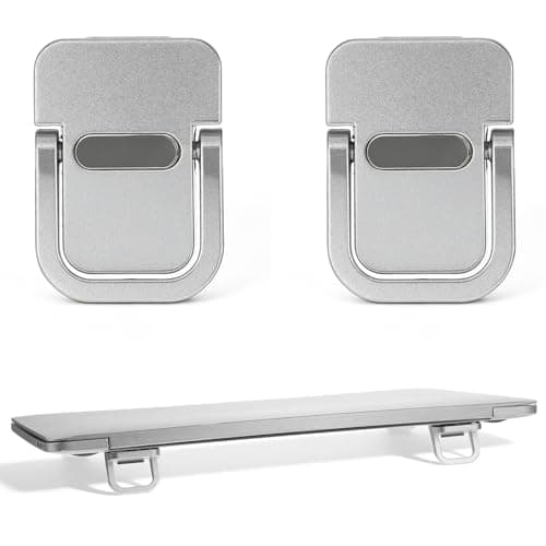 Portable Keyboard Riser, 2 PCS Invisible Computer Keyboard Stand, Zinc Alloy Self-Adhesive Mini Laptop Stand for Desk Metal Silver Foldable Laptop Feet for Desk, Compatible Most Keyboards Laptops