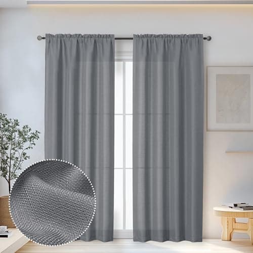 OWENIE Bob Dark Grey Curtains 84 Inch Length 2 Panels Set for Living Room Bedroom, Light Filtering Rod Pocket Faux Linen Textured Curtain Drapes 84 inches Long, 2 Pcs Each 40Wx84L Inch