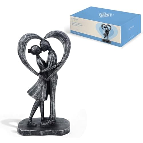 GZVDYG Couple Heart Resin Figurine, 8.1" H, Romantic Gifts for Him & Her, Faux Black Wrought Iron Finish, Engagement Anniversary Wedding Keepsake Home Decor ﻿