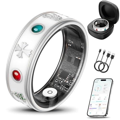 Smart Ring for Men, Fitness & Activity Tracker with Blood Pressure/Heart Rate Monitor, Sleep Tracker, Step Counter, IP68 Waterproof Ring for iOS & Android, Fast Charge, No Subscription (Silver,Size10)