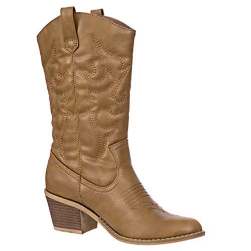 Charles Albert Cowboy Boots for Women Mid-Calf Boot Embroidered Western Cowgirl Boots in Tan Size 9