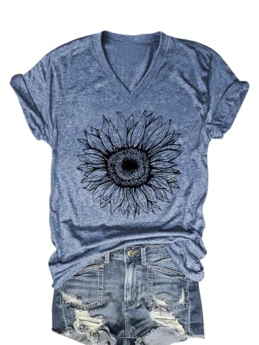 AIMSEN Sunflower Graphic Shirts for Women Cute Flower Short Sleeve Ladies Tee Tops Casual T Shirt
