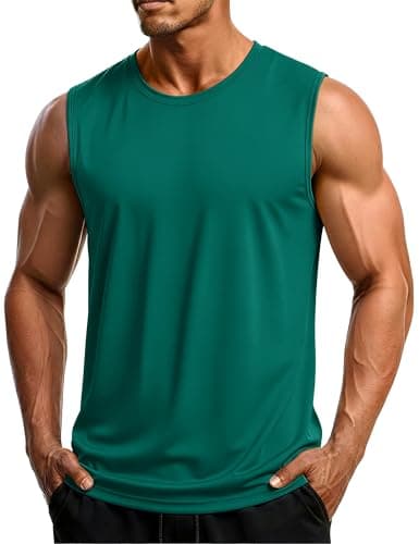 MAGCOMSEN Tank Tops for Men UV Protection Bodybuilding Shirt Summer Tank Gym Workout Sleeveless Muscle Shirt Emerald Green S