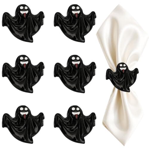 Ghost Napkin Rings Set of 6, Halloween Party Napkin Holder Buckles, Thanksgiving Christmas Napkin Rings (Black, One Size)