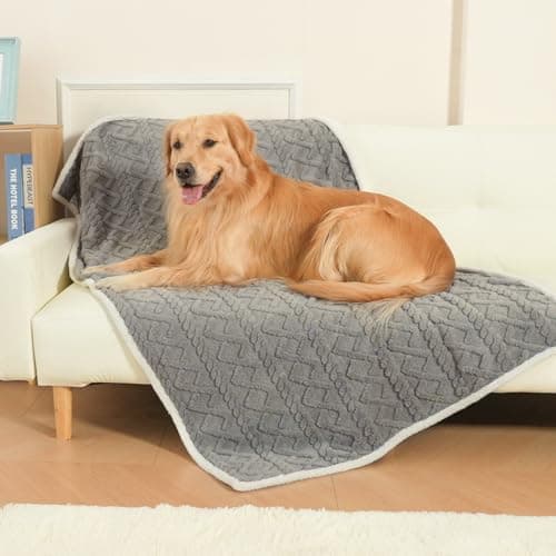 BEAUTYZOO Waterproof Dog Blankets for Medium Large Dogs Washable- Reversable Dog Blanket for Furniture, Sofa, Couch, Crate, Car- Soft Sherpa Dog Throw Plush Pet Bed Blanket Cat Puppy, 40"x60" Grey