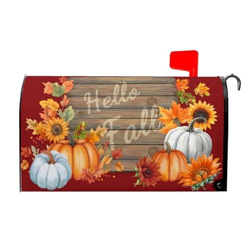 Ancordivo Hello Fall Mailbox Covers Magnetic Standard Size 21 x 18 Inch Thanksgiving Autumn Harvest Pumpkin Holiday Seasonal Mailbox Wraps Post Letter Box Cover for Garden Yard Decor