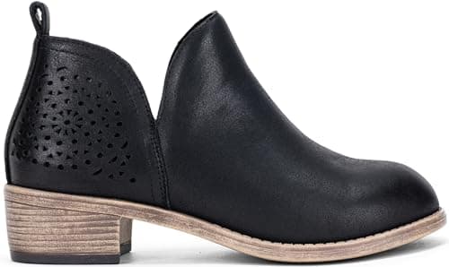 Vepose Women's Leather Boots, Short Ankle Boots Low Heel, Perforated Cutout Booties, 912L - Black, Size 6 US - (CJY912L Black 06)