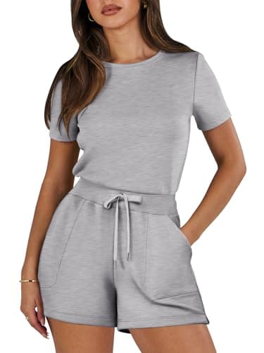 ANRABESS Romper for Women Short Sleeve Summer Tshirt One Piece Jumpsuit Beach Vacation Travel Outfits 2026 Dressy Clothes Light Grey X-Large
