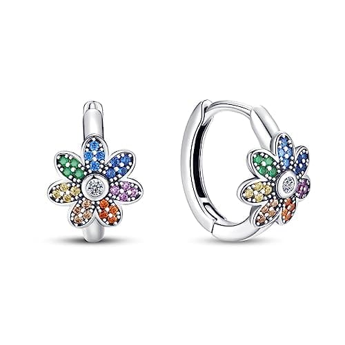 QIKAOLA Flower Earrings for Women S925 Sterling Silver Trendy Hypoallergenic Dangle Huggie Earrings Small Hoop Star Moon Earrings