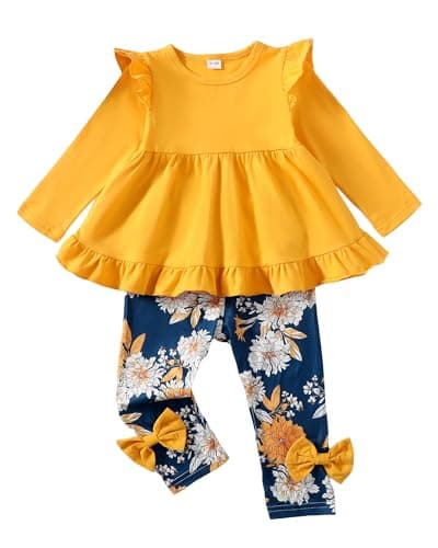 2 Piece Baby Girl Tops Pants Set,Long Sleeve Infant Clothes,Baby Girl Stuff,Gift Set,1 Year Old Girl Clothes Blue Yellow