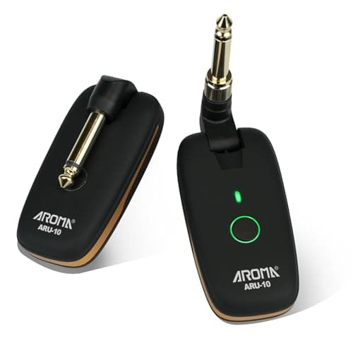 AROMA Wireless Guitar Transmitter Receiver with 7 Channels Rechargeable Audio Wireless Guitar System for Guitar Bass Electric Instruments