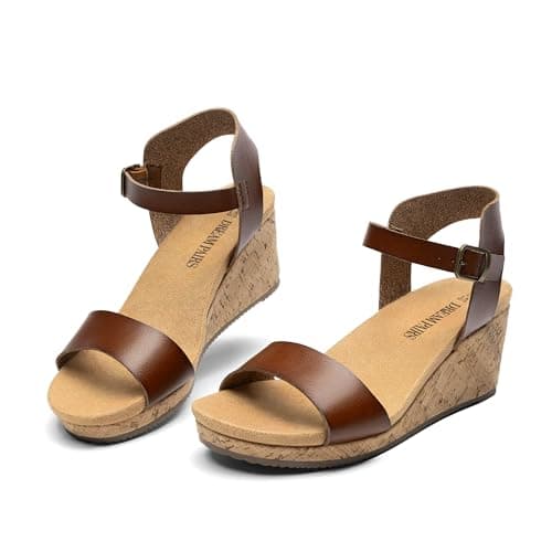 DREAM PAIRS Women's Open Toe Buckle Ankle Strap Platform Wedge Sandals for Women Summer Dressy Shoes,Size 5.5,Brown-Pu,NINI-8