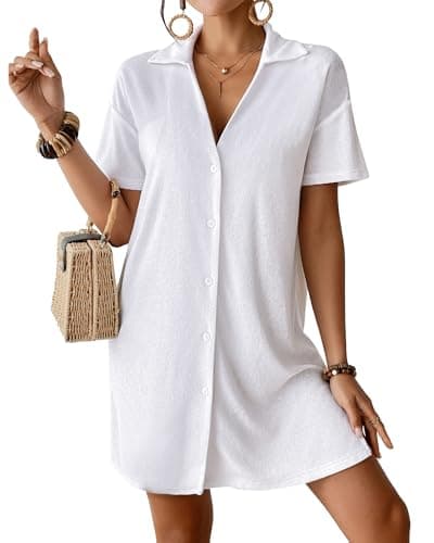 Bsubseach Terry Cloth Swimsuit Cover Up for Women Button Down Beach Shirt