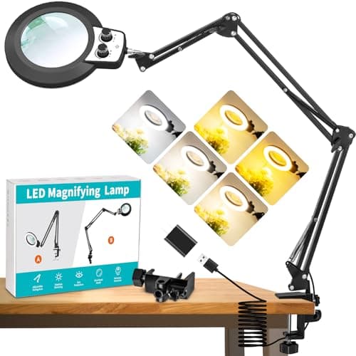 KMDES Magnifying Glass with Light, Overhead Knob Magnifier Lamp 12X