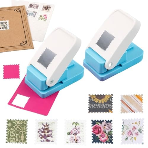 BAOFALI 2Pcs/Set 1X0.8inch Rectangular Postage Stamp Punch, Scalloped Rectangle Lever Action Craft Punch for Paper Crafting Scrapbooking DIY Card Making Arts Crafts Supplies(Silver)