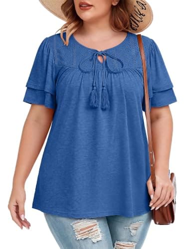Anbech Plus Size Tops for Curvy Women Oversized Tee Shirts A-Blue