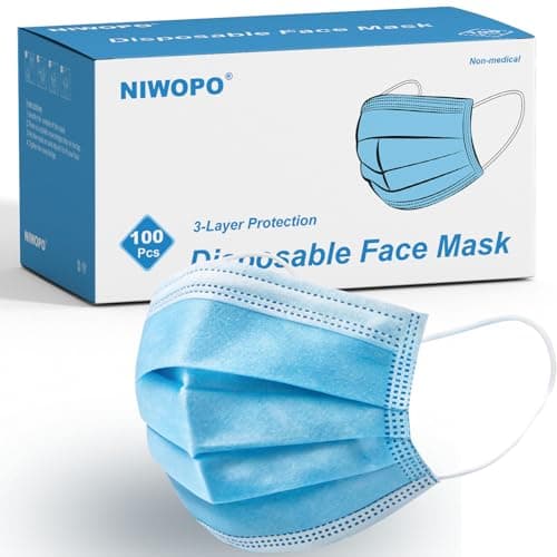 Disposable Face Masks 100 Pack, 3 Ply Breathable Filter Mask with Adjustable Nose Clip & Soft Elastic Ear Loops, Lightweight Protection for Travel, Office, School,Blue