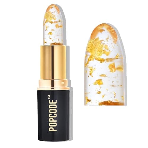 popcode Color Changing Lipstick with 24K Gold Flakes - Moisturizing & Long Lasting pH Lip Balm, Hydrate & Nourish Lip While Leaving Sheer Pink Tint with Villina Scent, Golden Glow