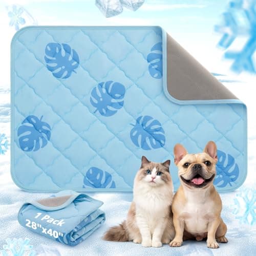 LOOBANI Dog Cooling Mat for Small Dogs Cats - 40"x28" Pet Cooling Mat with Anti-Slip Bottom, Waterproof Self-Cooling Dog Pad for Crate, Floor & Car, Grey Monstera (Blue, 40"x28")