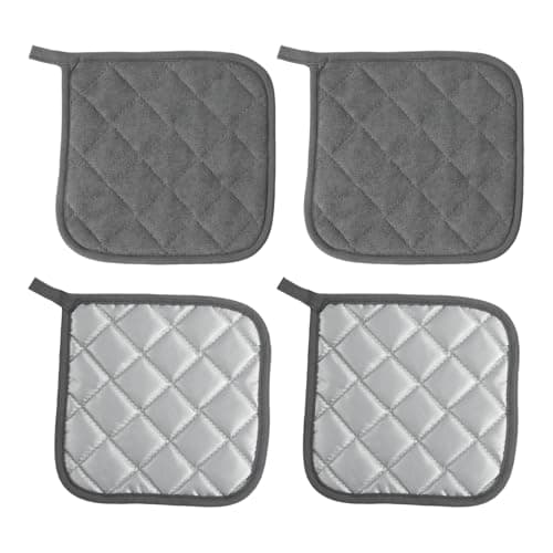 NoxWisp 4 Pcs Gray Square Heat Resistant Pot Holders, Everyday Basic Coaster, Soft Terry Cloth Potholder for Cooking/Kitchen and Dining/Home Chefs/Baking Essentials