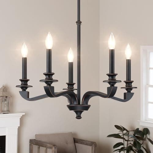 senroyal Chandeliers for Dining Room, 5 Light Modern Chandelier Light Fixture Over Table, Brushed Nickel Farmhouse Candle Chandeliers for Kitchen, Hallway, Entryway, 25.5 Inch (E12 Base)